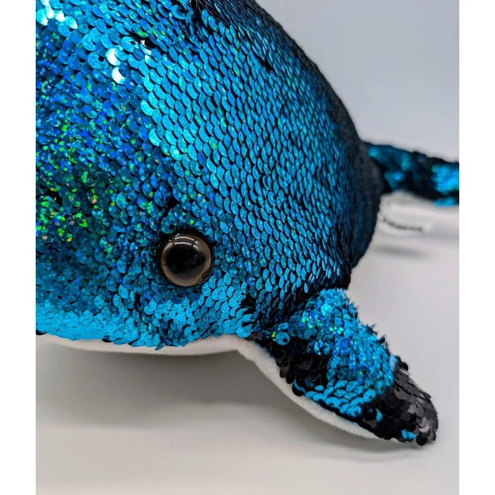 GOFFA Plush NARWHAL Blue And Black Sequin Stuffed Animal 13